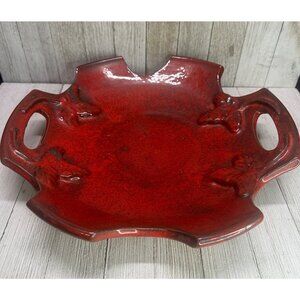 Vtg Heavy Oxblood Red Stone Decorative Tray Ivy Accents 13" Diameter Handles